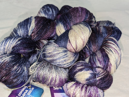 Handpainted 2-ply Sock/Fingering Weight Tussah Yarn - Queen Aubergine