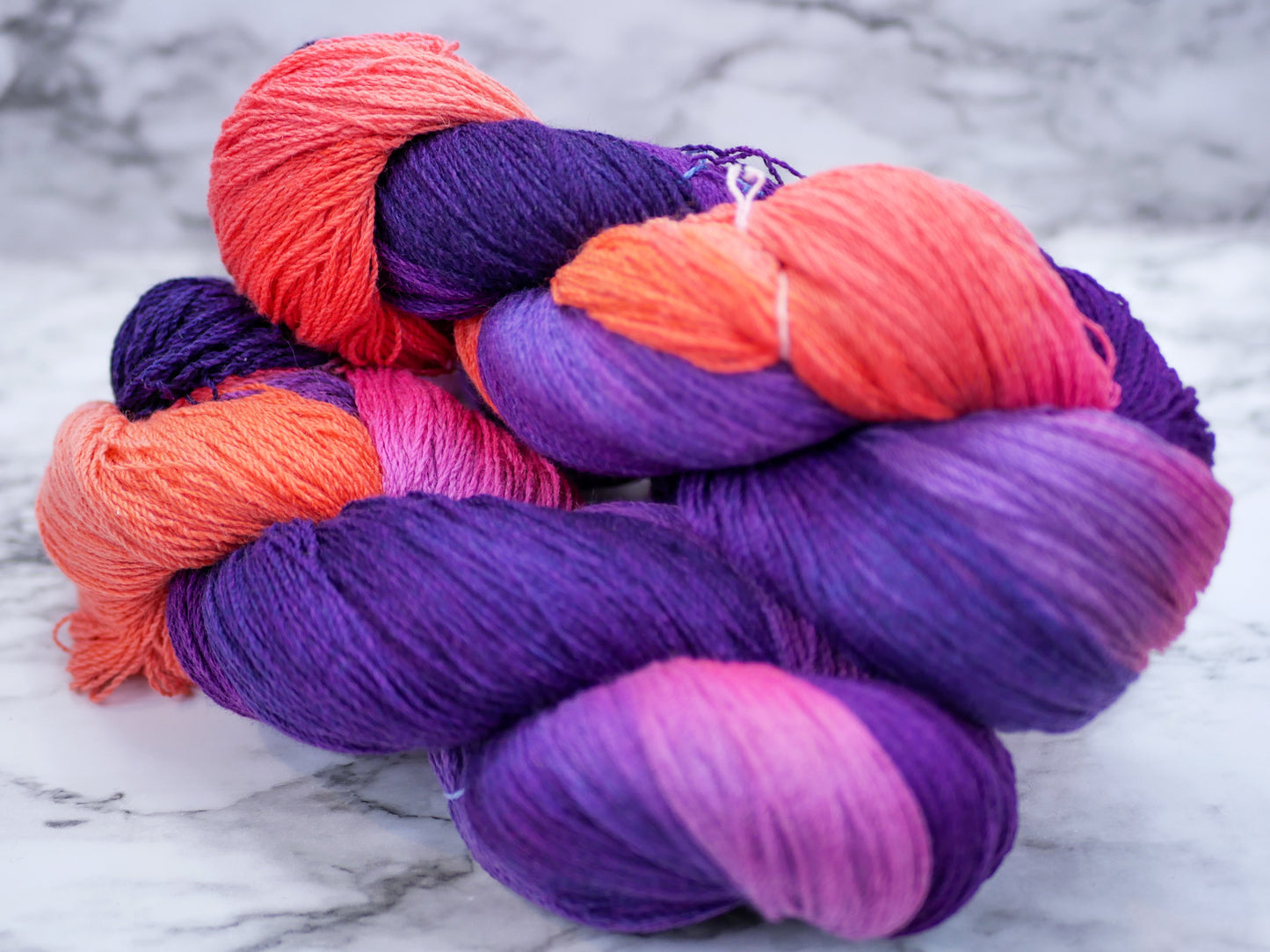 100g Skein - Handpainted 18/2Nm Merino/Brushtail Possum Down/Silk - Amethyst Hour - Dyed for pooling