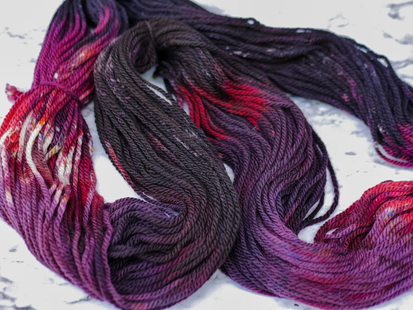 Handpainted 3 ply Worsted Weight Superwash Merino yarn - Dead, but Delicious