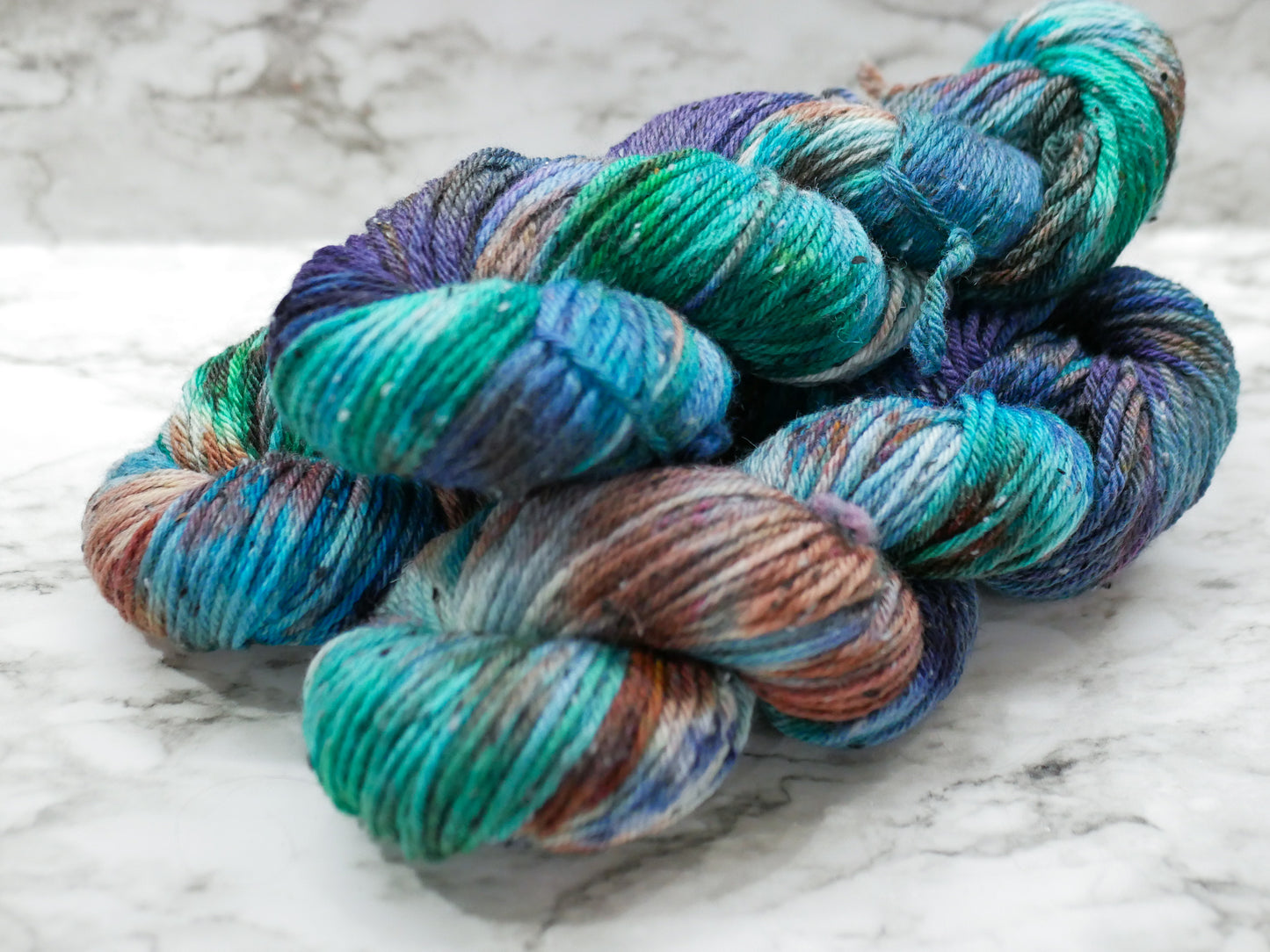 100g Skein - Handpainted Aran Weight Blue Faced Leicester Tweed - Coffee Run