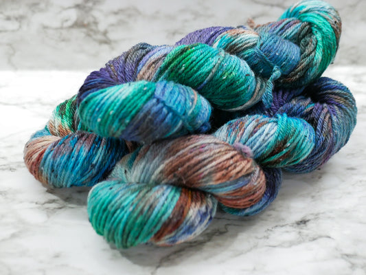 100g Skein - Handpainted Aran Weight Blue Faced Leicester Tweed - Coffee Run