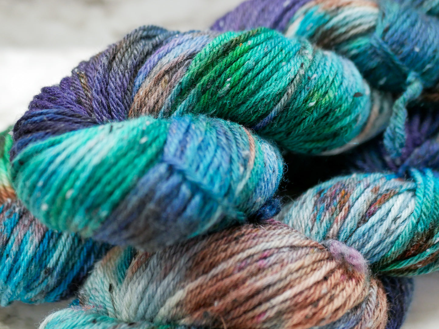 100g Skein - Handpainted Aran Weight Blue Faced Leicester Tweed - Coffee Run