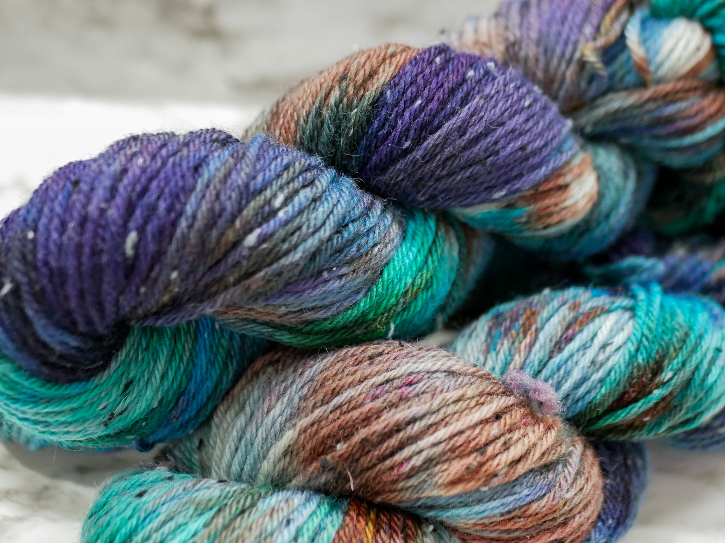 100g Skein - Handpainted Aran Weight Blue Faced Leicester Tweed - Coffee Run