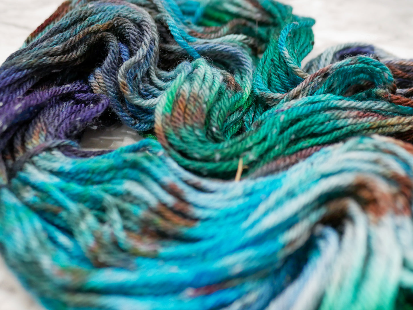 100g Skein - Handpainted Aran Weight Blue Faced Leicester Tweed - Coffee Run