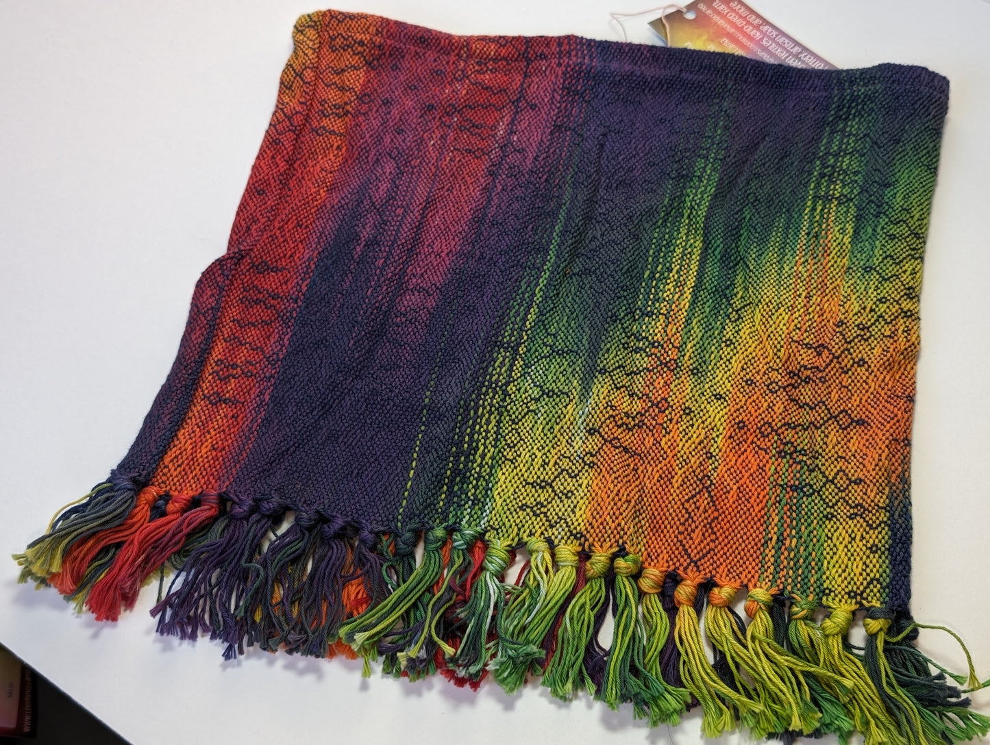 Handwoven Mini Cowl with knotted fringe - Intense Agate - Ready to ship!